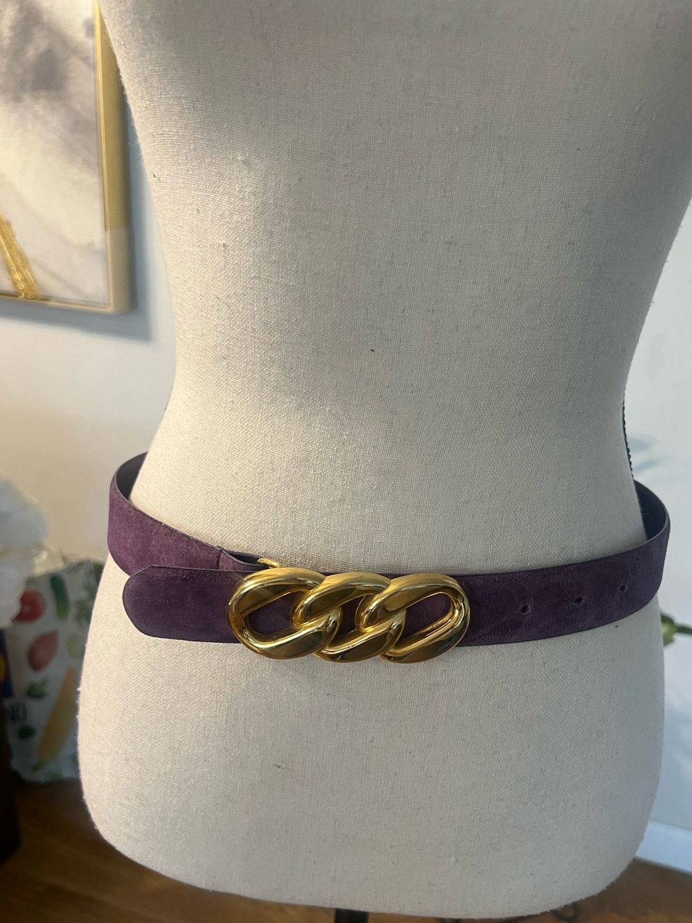 Purple Suede Belt with Bold Gold Chain Buckle